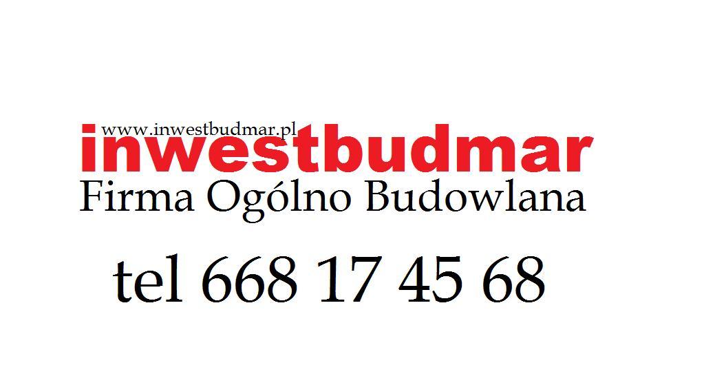 Logo firmy budowlanej Inwestbudmar z adresem strony internetowej i numerem telefonu.